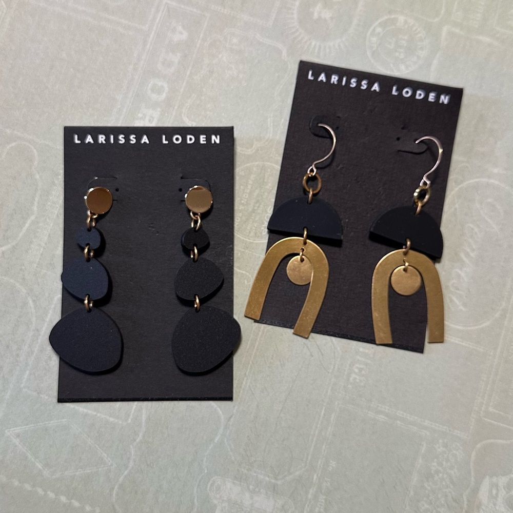 Bundle of Larissa Loden Artisan Black & Gold Metallic Earrings Chic